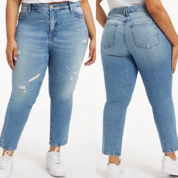 NWT Good American Good Classic Jeans Indigo Blue Size 20 High Rise Distressed - Picture 2 of 15